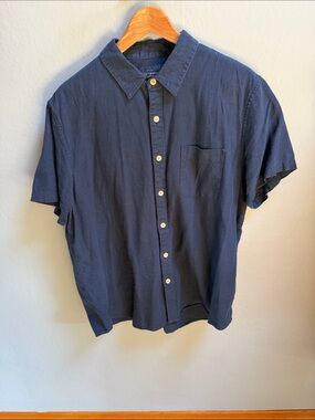 Lucky Brand Linen blend Short-Sleeve Button-Down Shirt - Navy Blue